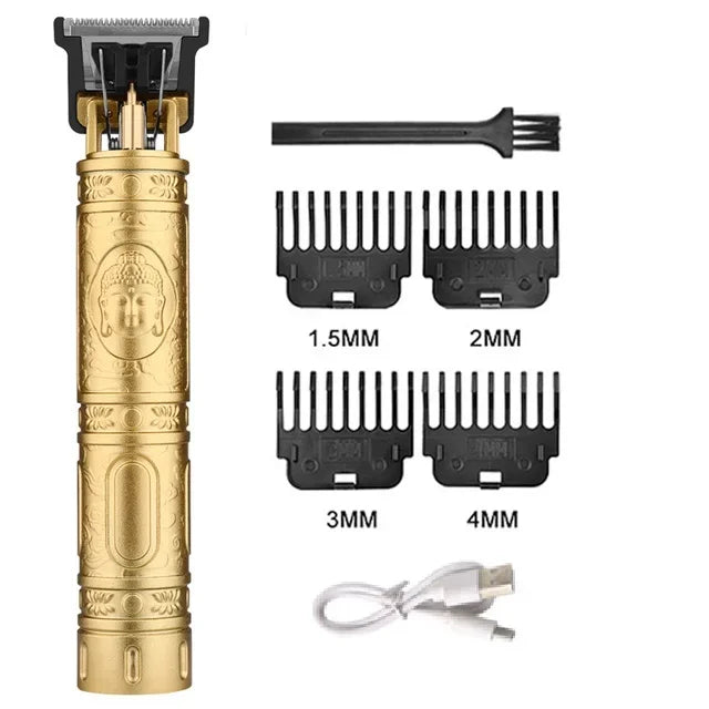 Máquina de Cortar Cabelo Sem Fio Estilo Vintage – Aparador de Cabelo e Barba com Carregamento Rápido USB, Barbeador Elétrico Profissional