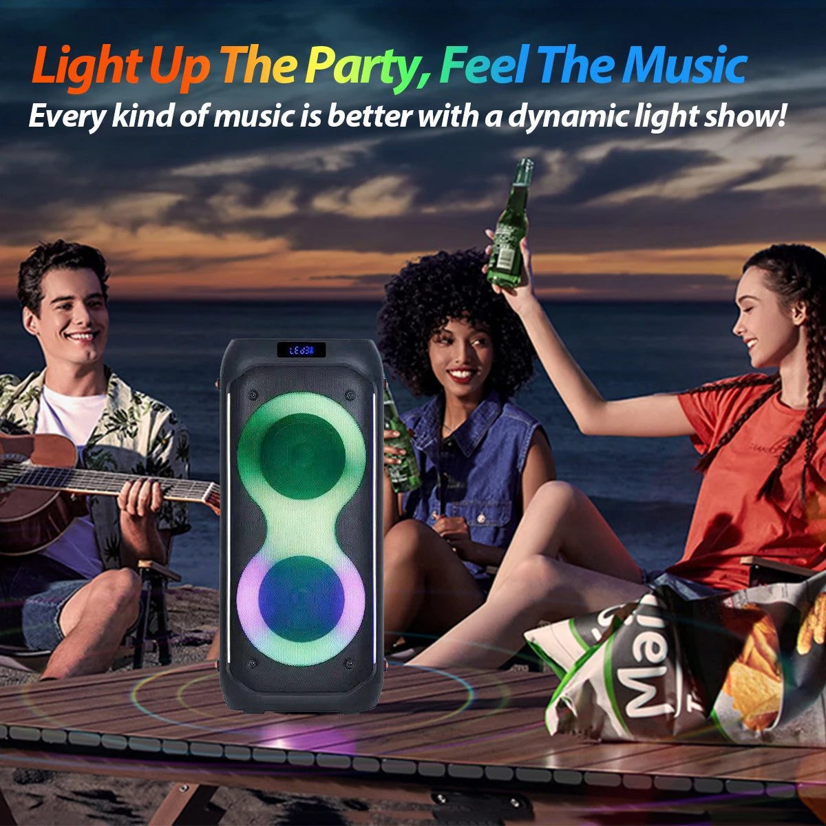 Caixa de Som Portátil com Luzes LED RGB, Alto-Falante Bluetooth Badio, Sucesso de Vendas 2024, com Efeitos de Iluminação LED para Celular e Festas ao Ar Livre.