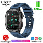 Relógio Inteligente Militar LIGE Masculino 2026 – Smartwatch com Chamadas via Bluetooth, Monitor Cardíaco, 3ATM à Prova d'Água e Monitoramento Fitness para Android e iOS