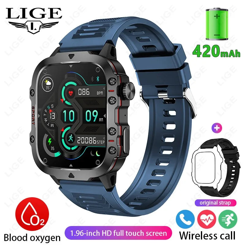Relógio Inteligente Militar LIGE Masculino 2026 – Smartwatch com Chamadas via Bluetooth, Monitor Cardíaco, 3ATM à Prova d'Água e Monitoramento Fitness para Android e iOS