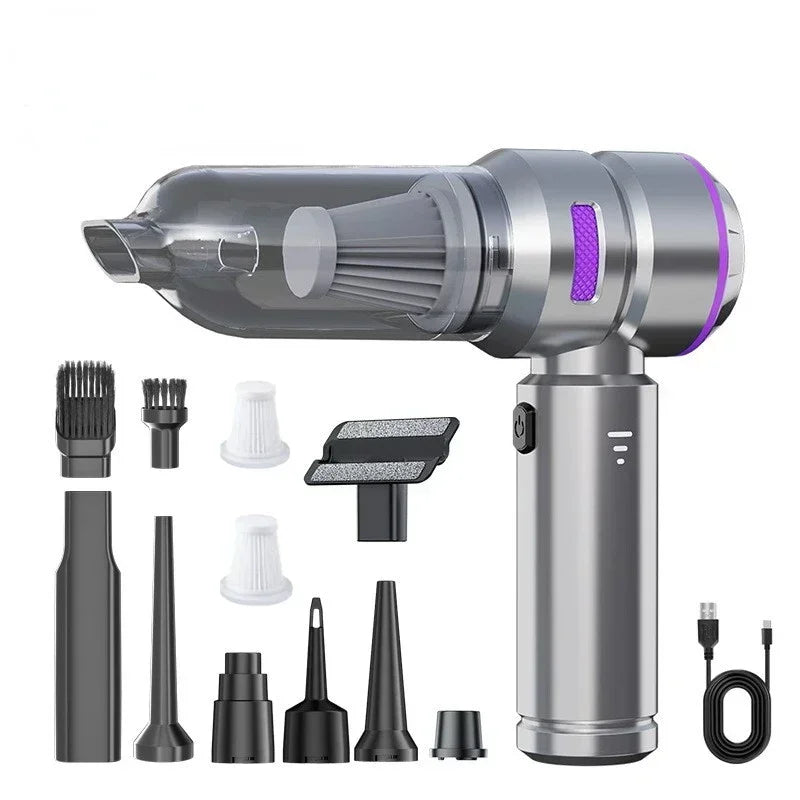 Aspirador de Pó Portátil para Carro de Alta Potência – Sem Fio, Motor Brushless e Função Soprador de Ar para Limpeza Automotiva e Residencial
