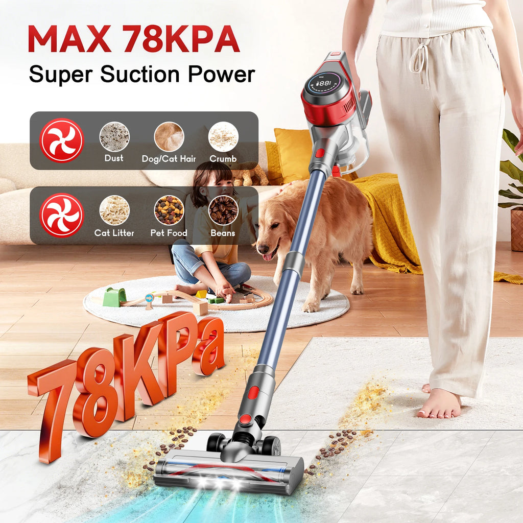 Aspirador de Pó Sem Fio Honki 78KPA, até 45 Minutos de Uso, Bateria 6×2200mAh, Aspirador Vertical Leve para Casa, Piso de Madeira, Carpetes e Pelos de Animais.