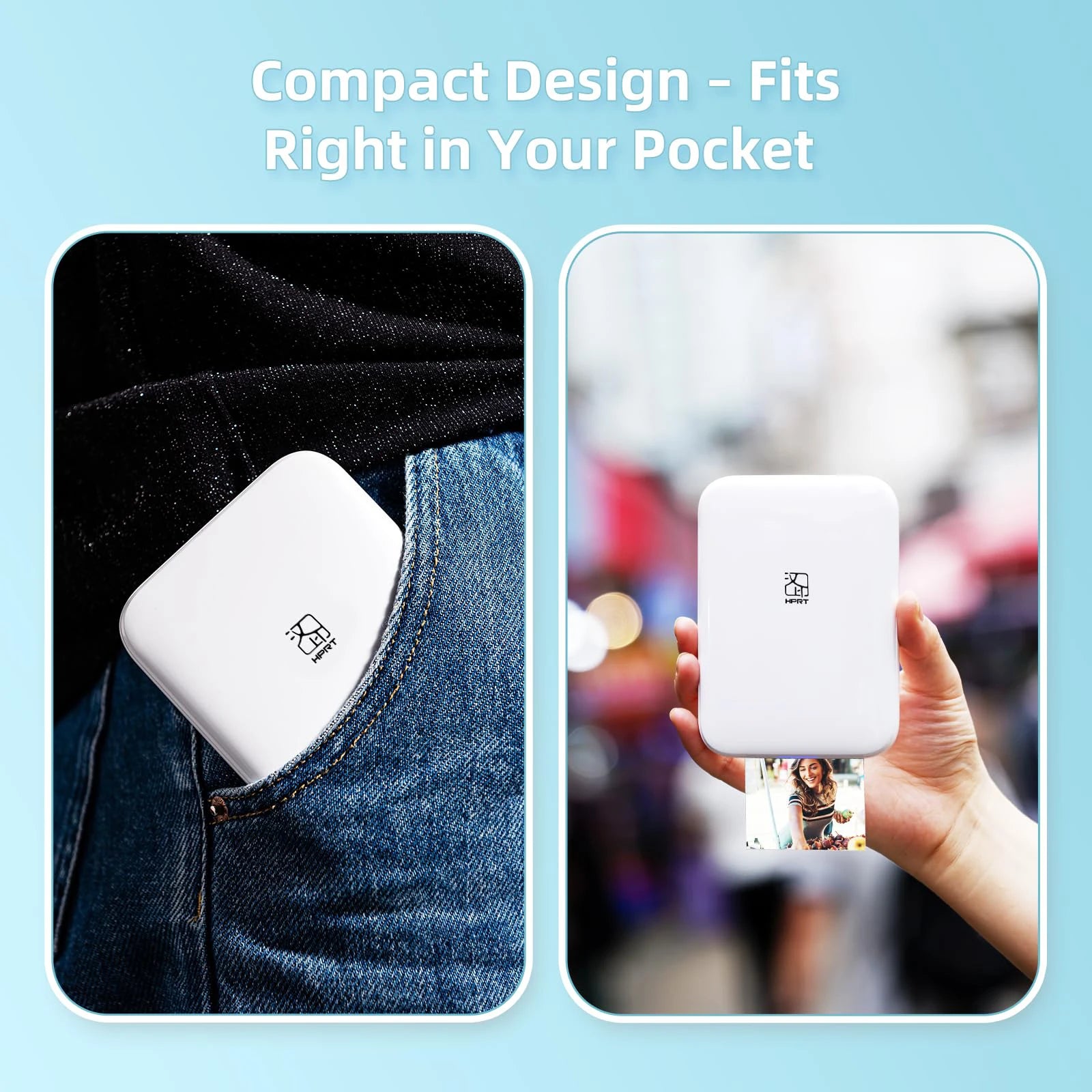 Mini Impressora Térmica HPRT para Fotos Coloridas, Impressora Inteligente Bluetooth Portátil de Bolso para Celular, ideal para Presentes e Fotos – MT53 Novo.