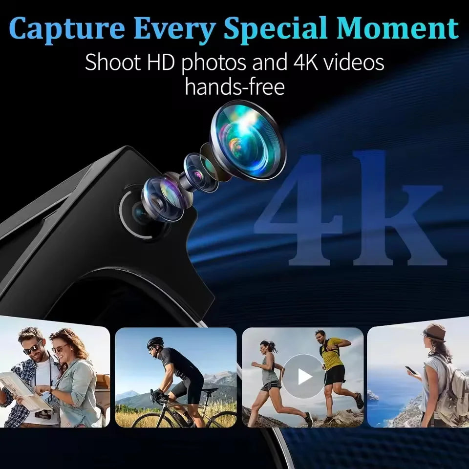 Novos Óculos Inteligentes Empresariais em Alta para Homens com Câmera HD 4K de 800W, Gravação em 1080P, Captura de Ação, IA para Chat e Chamadas, Óculos de Sol à Prova d'Água e à Prova de Vento.