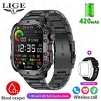 Relógio Inteligente Militar LIGE Masculino 2026 – Smartwatch com Chamadas via Bluetooth, Monitor Cardíaco, 3ATM à Prova d'Água e Monitoramento Fitness para Android e iOS