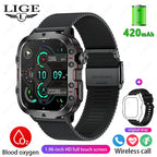 Relógio Inteligente Militar LIGE Masculino 2026 – Smartwatch com Chamadas via Bluetooth, Monitor Cardíaco, 3ATM à Prova d'Água e Monitoramento Fitness para Android e iOS
