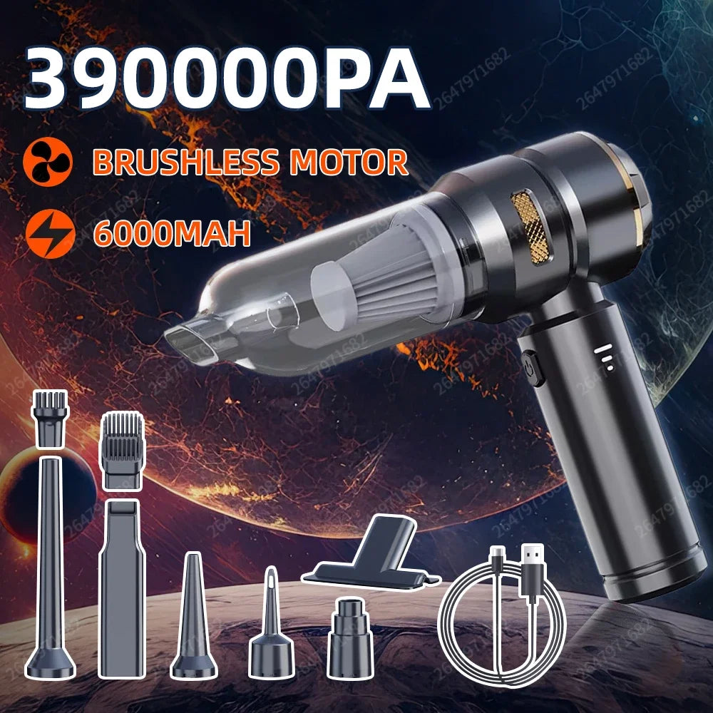 Aspirador de Pó Portátil para Carro de Alta Potência – Sem Fio, Motor Brushless e Função Soprador de Ar para Limpeza Automotiva e Residencial