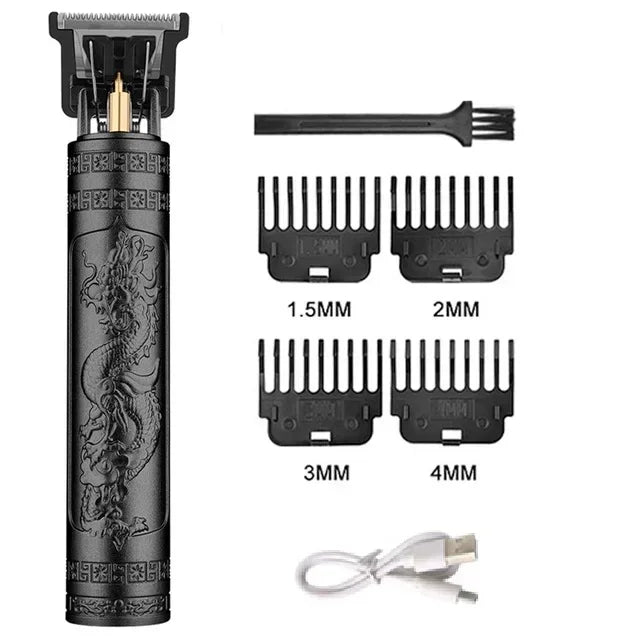 Máquina de Cortar Cabelo Sem Fio Estilo Vintage – Aparador de Cabelo e Barba com Carregamento Rápido USB, Barbeador Elétrico Profissional