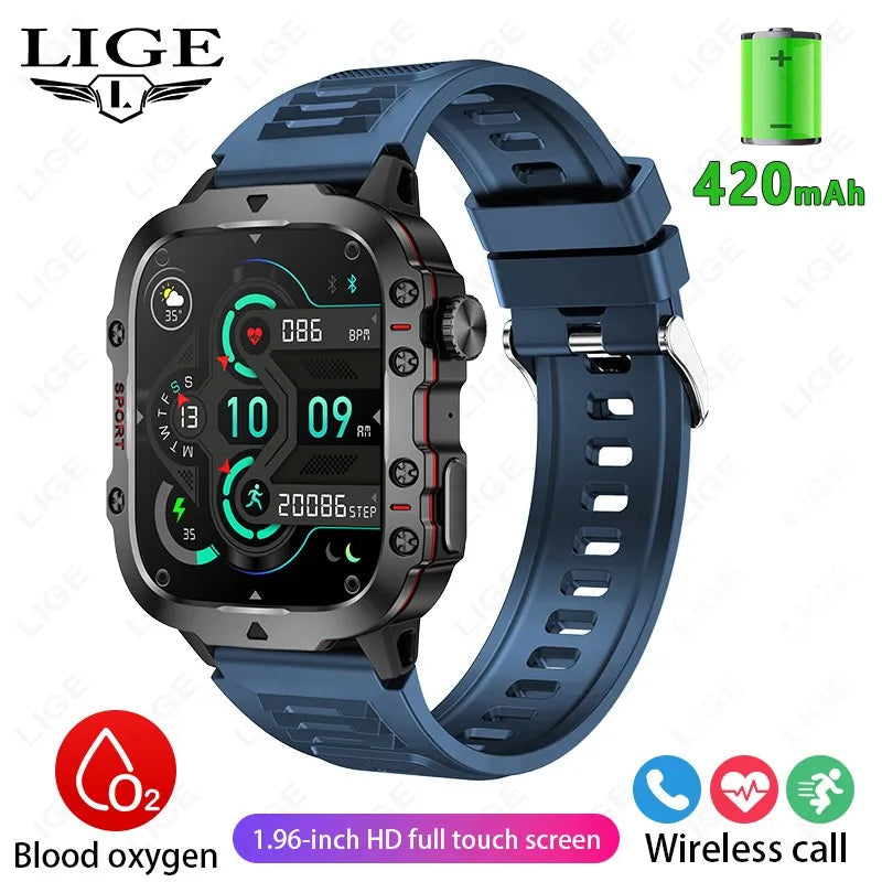Relógio Inteligente Militar LIGE Masculino 2026 – Smartwatch com Chamadas via Bluetooth, Monitor Cardíaco, 3ATM à Prova d'Água e Monitoramento Fitness para Android e iOS