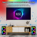 Caixa de Som Bluetooth Portátil Sem Fio com Rádio FM e Karaokê, acompanha Microfone, Luz LED, Som Musical com Subwoofer e Tecnologia TWS.
