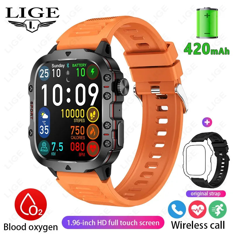 Relógio Inteligente Militar LIGE Masculino 2026 – Smartwatch com Chamadas via Bluetooth, Monitor Cardíaco, 3ATM à Prova d'Água e Monitoramento Fitness para Android e iOS