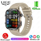 Relógio Inteligente Militar LIGE Masculino 2026 – Smartwatch com Chamadas via Bluetooth, Monitor Cardíaco, 3ATM à Prova d'Água e Monitoramento Fitness para Android e iOS