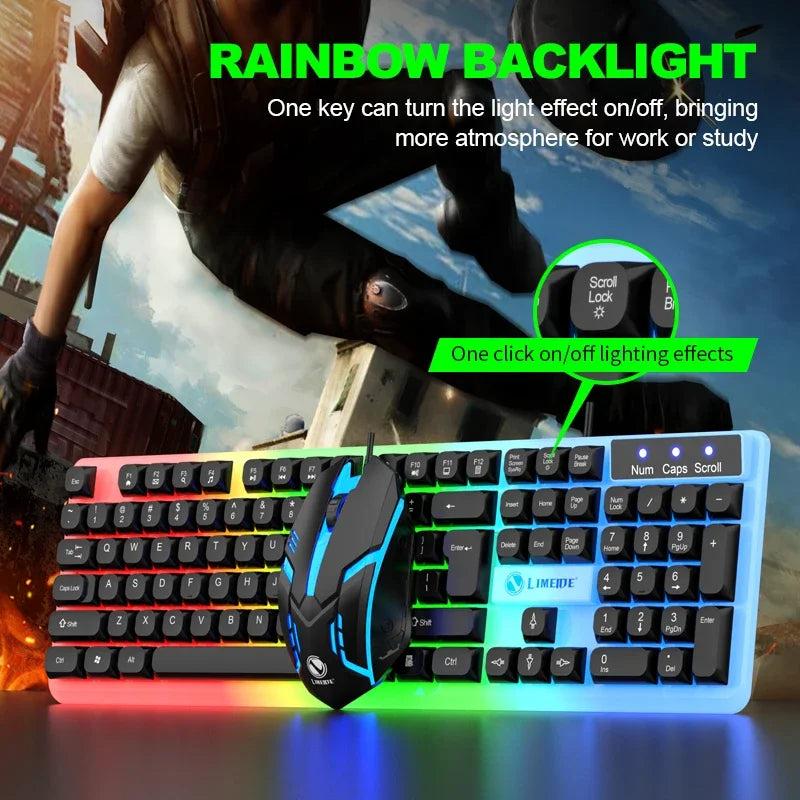 Kit Gamer NG GTX350 – Teclado e Mouse com Iluminação LED, Conexão USB com Fio para PC e Notebook (Preto)