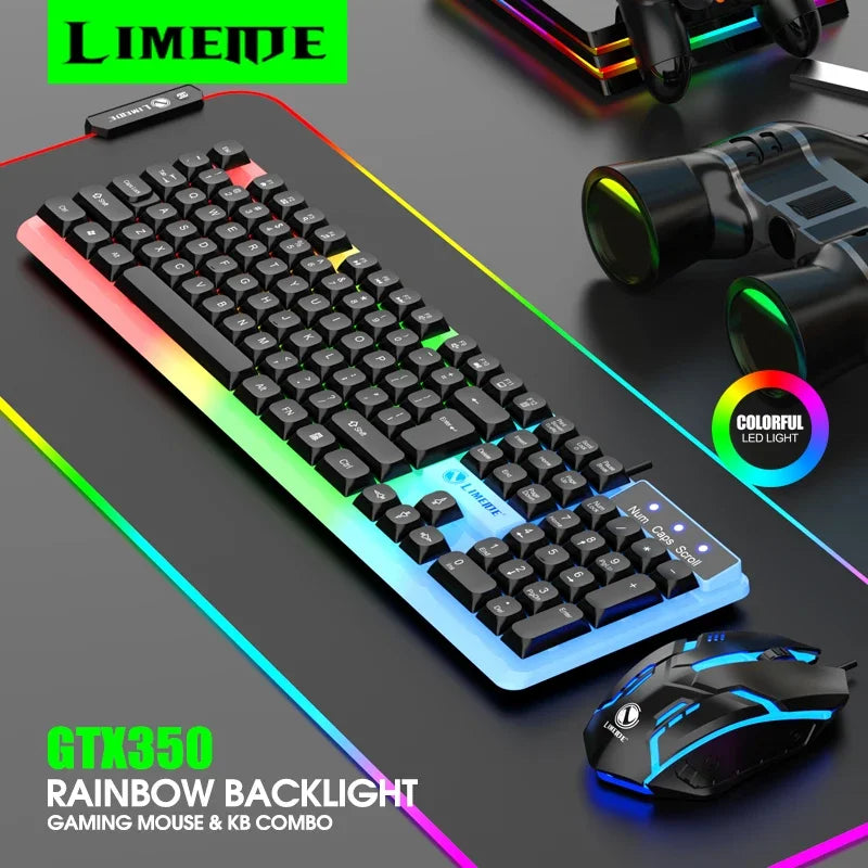 Kit Gamer NG GTX350 – Teclado e Mouse com Iluminação LED, Conexão USB com Fio para PC e Notebook (Preto)