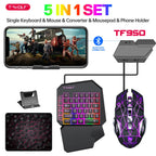 **Kit Gamer Mobile TF900 5 em 1 com Teclado para Uma Mão, Mouse e Conversor para Jogos Mobile.** 🎮⌨️🖱️📱✨