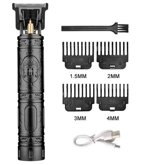 Máquina de Cortar Cabelo Sem Fio Estilo Vintage – Aparador de Cabelo e Barba com Carregamento Rápido USB, Barbeador Elétrico Profissional