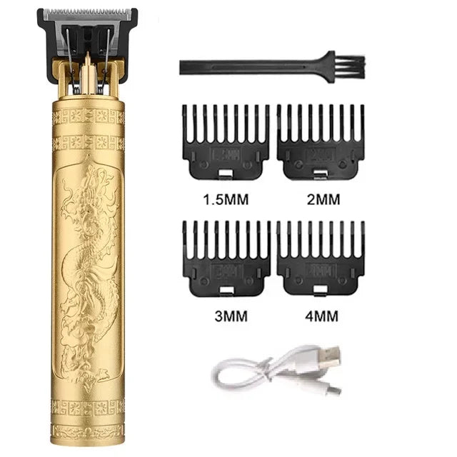 Máquina de Cortar Cabelo Sem Fio Estilo Vintage – Aparador de Cabelo e Barba com Carregamento Rápido USB, Barbeador Elétrico Profissional