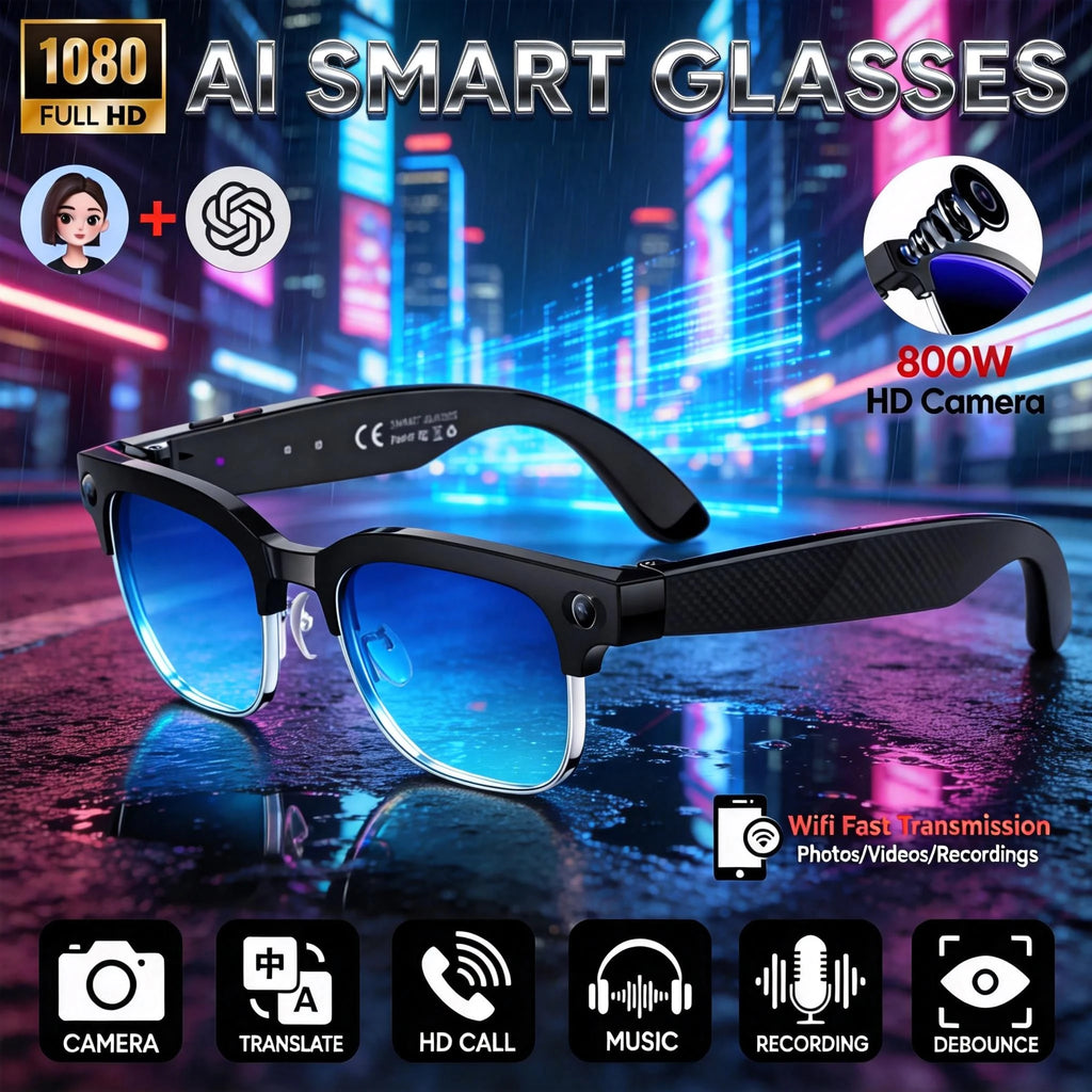 Novos Óculos Inteligentes Empresariais em Alta para Homens com Câmera HD 4K de 800W, Gravação em 1080P, Captura de Ação, IA para Chat e Chamadas, Óculos de Sol à Prova d'Água e à Prova de Vento.