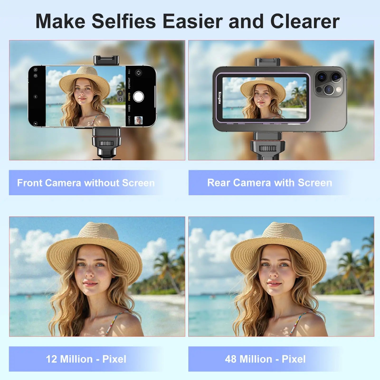 Monitor Magnético Touchscreen para Selfie e Vlog KingMa com Zoom, Gravação Sem Fio e Visualização da Câmera Traseira do Celular para iPhone, ideal para TikTok.