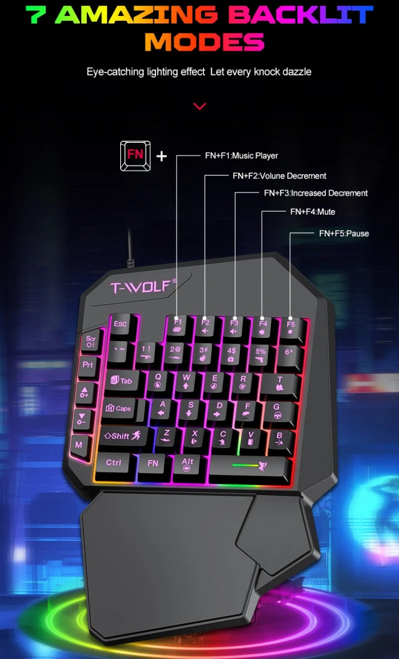 **Kit Gamer Mobile TF900 5 em 1 com Teclado para Uma Mão, Mouse e Conversor para Jogos Mobile.** 🎮⌨️🖱️📱✨