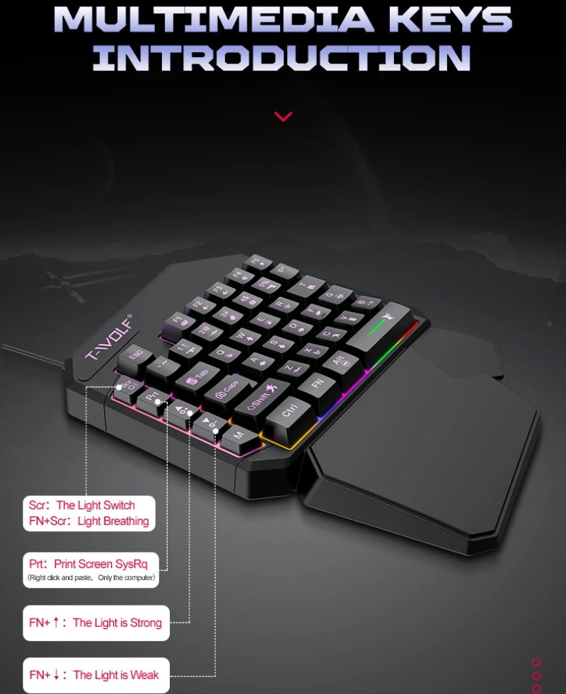 **Kit Gamer Mobile TF900 5 em 1 com Teclado para Uma Mão, Mouse e Conversor para Jogos Mobile.** 🎮⌨️🖱️📱✨