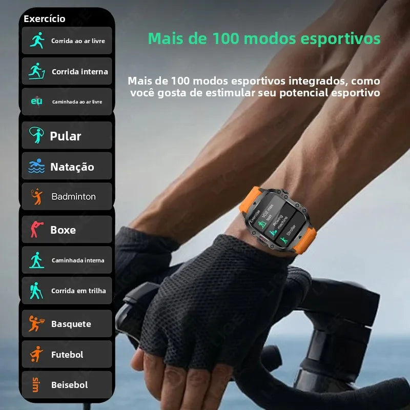 Relógio Inteligente Militar LIGE Masculino 2026 – Smartwatch com Chamadas via Bluetooth, Monitor Cardíaco, 3ATM à Prova d'Água e Monitoramento Fitness para Android e iOS
