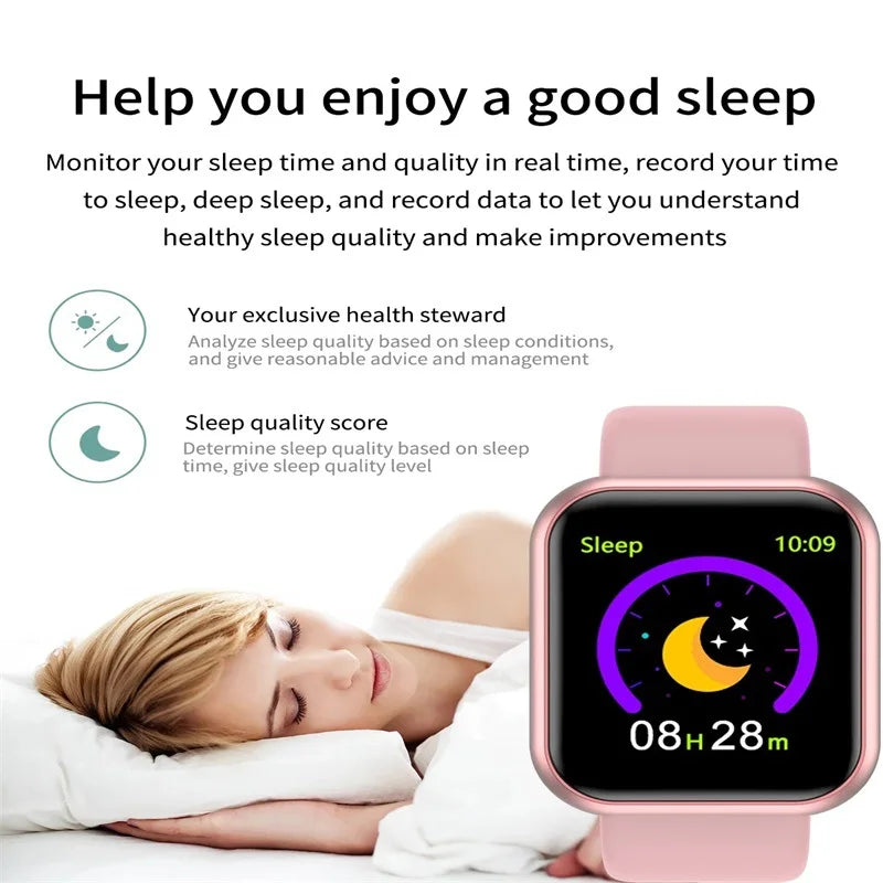 Y68 Relógio Inteligente para Homens e Mulheres com Monitoramento de Frequência Cardíaca, Oxigênio no Sangue, Pressão Arterial, Funções Múltiplas e Monitoramento do Sono, compatível com iOS e Android.**