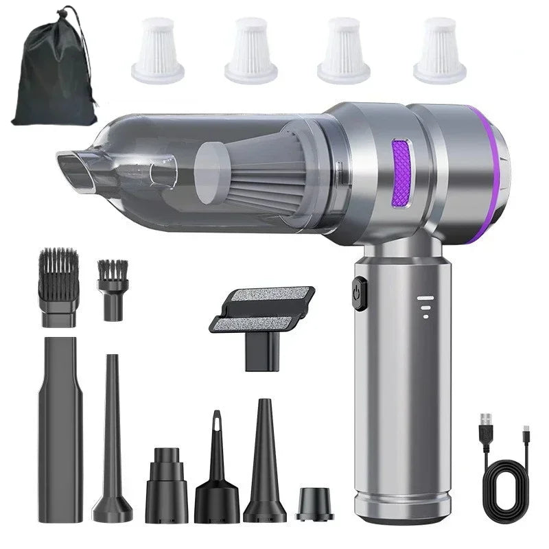 Aspirador de Pó Portátil para Carro de Alta Potência – Sem Fio, Motor Brushless e Função Soprador de Ar para Limpeza Automotiva e Residencial