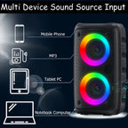 Caixa de Som Bluetooth Portátil Sem Fio com Rádio FM e Karaokê, acompanha Microfone, Luz LED, Som Musical com Subwoofer e Tecnologia TWS.