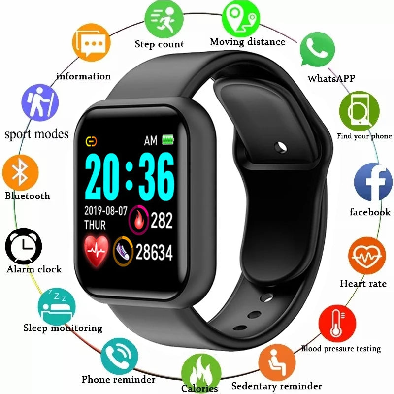 Y68 Relógio Inteligente para Homens e Mulheres com Monitoramento de Frequência Cardíaca, Oxigênio no Sangue, Pressão Arterial, Funções Múltiplas e Monitoramento do Sono, compatível com iOS e Android.**