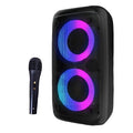 Caixa de Som Bluetooth Portátil Sem Fio com Rádio FM e Karaokê, acompanha Microfone, Luz LED, Som Musical com Subwoofer e Tecnologia TWS.