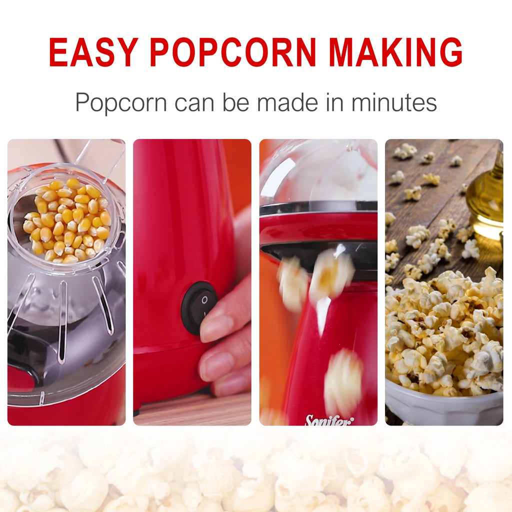 Pipoqueira Doméstica Sonifer – Máquina de Pipoca Saudável com Ar Quente, Sem Óleo, para Cozinha, Crianças, Pipoca Caseira DIY e Lanches para Filmes.