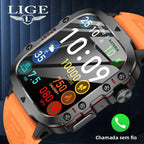 Relógio Inteligente Militar LIGE Masculino 2026 – Smartwatch com Chamadas via Bluetooth, Monitor Cardíaco, 3ATM à Prova d'Água e Monitoramento Fitness para Android e iOS