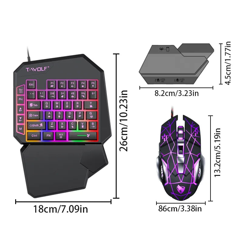 **Kit Gamer Mobile TF900 5 em 1 com Teclado para Uma Mão, Mouse e Conversor para Jogos Mobile.** 🎮⌨️🖱️📱✨