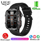 Relógio Inteligente Militar LIGE Masculino 2026 – Smartwatch com Chamadas via Bluetooth, Monitor Cardíaco, 3ATM à Prova d'Água e Monitoramento Fitness para Android e iOS