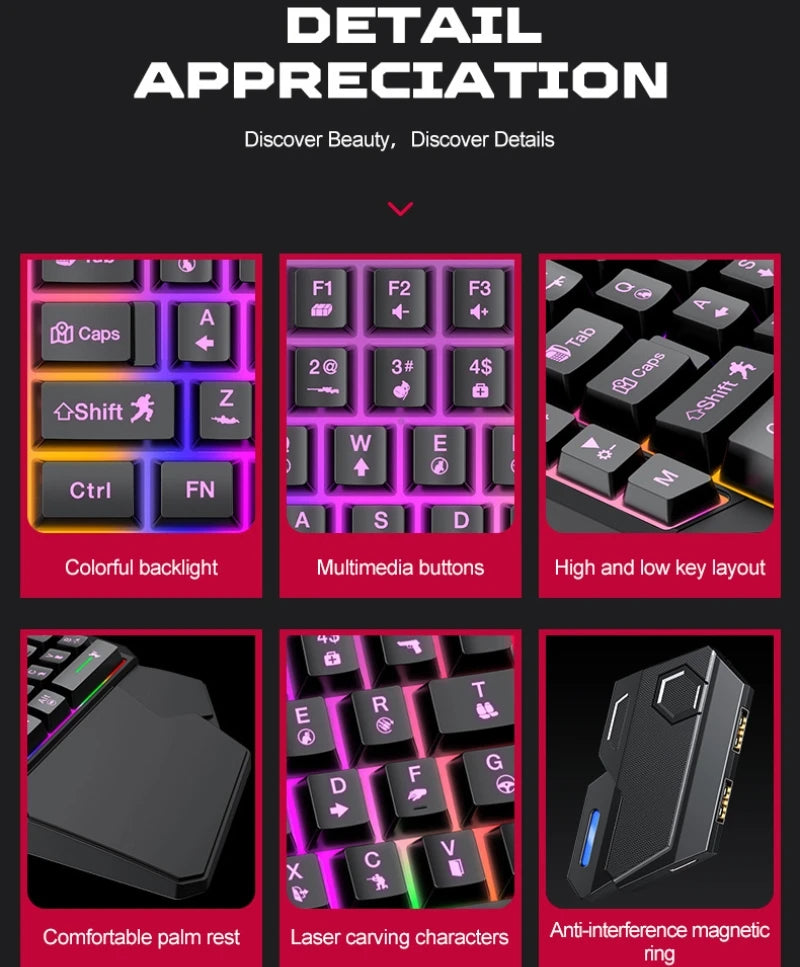 **Kit Gamer Mobile TF900 5 em 1 com Teclado para Uma Mão, Mouse e Conversor para Jogos Mobile.** 🎮⌨️🖱️📱✨