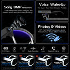 Novos Óculos Inteligentes Empresariais em Alta para Homens com Câmera HD 4K de 800W, Gravação em 1080P, Captura de Ação, IA para Chat e Chamadas, Óculos de Sol à Prova d'Água e à Prova de Vento.