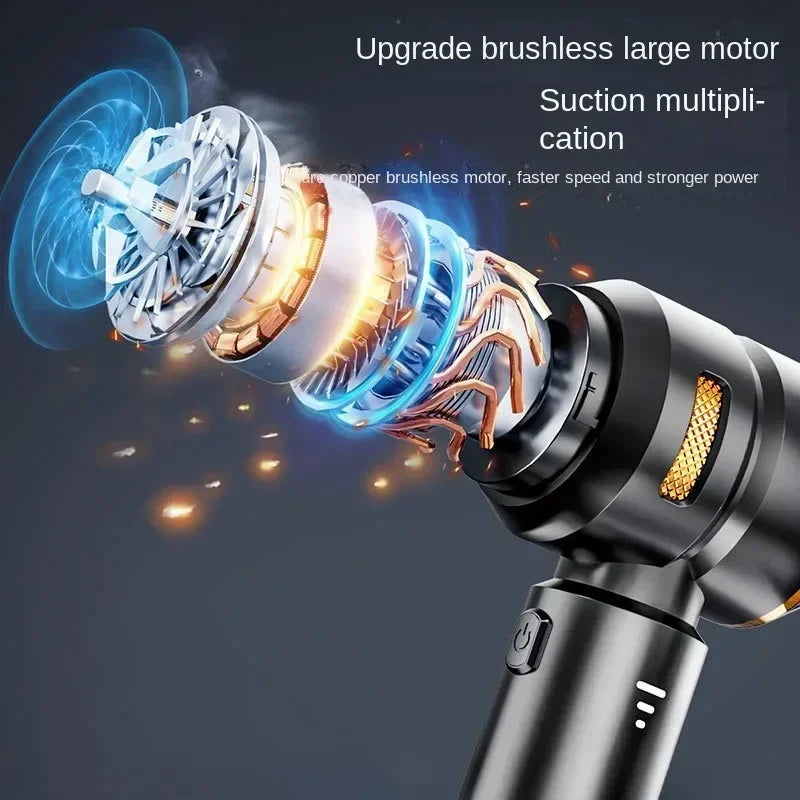 Aspirador de Pó Portátil para Carro de Alta Potência – Sem Fio, Motor Brushless e Função Soprador de Ar para Limpeza Automotiva e Residencial