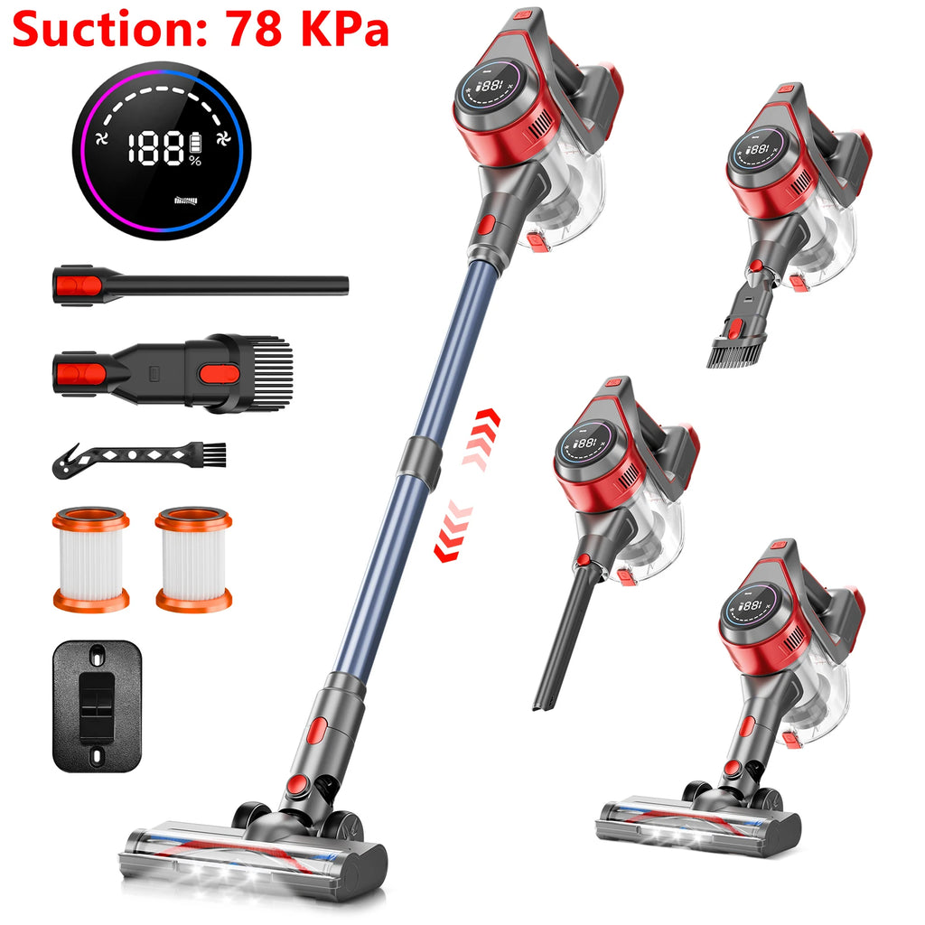 Aspirador de Pó Sem Fio Honki 78KPA, até 45 Minutos de Uso, Bateria 6×2200mAh, Aspirador Vertical Leve para Casa, Piso de Madeira, Carpetes e Pelos de Animais.