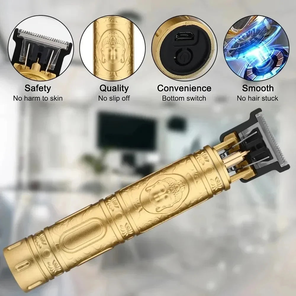Máquina de Cortar Cabelo Sem Fio Estilo Vintage – Aparador de Cabelo e Barba com Carregamento Rápido USB, Barbeador Elétrico Profissional
